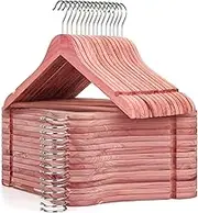 TOPIA HANGER American Red Cedar Wooden Hangers 30 Pack, Clothes Hangers for Closet, Wood Suit Hangers with Smooth Cut Notches, 360°Flexible Hook, Non-Slip Pants Bar(Natural)-CT07C30