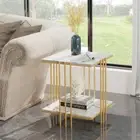 Marble Side Tables End Table Bedside Tables for Bedroom Living Room Gold + White