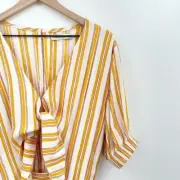 Faithfull The Brand Yellow Azure Stripe Jumpsuit Retro Vibes XS NWT $189 Revolve