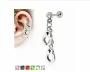PAIR 16G STEEL CZ HAND CUFF BARBELL EAR TRAGUS CONCH HELIX DAITH CARTILAGE STUDS