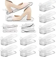 HINMAYGO 12Pack Clear Shoe Slots Organizer, 3 Levels Adjustable Height Shoe Stacker Double Layer Shoe Racks, Space Saving Sneakers Display Tray Rack Storage Shoe Organizer Holder for Closet