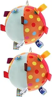 Hoement 2pcs Soft Plush Sensory Ball with Bells and Tags Early Educational Tag Ball for Boy Girl for Crib and Enhances Tactile Skills and Hand Eye Coordination