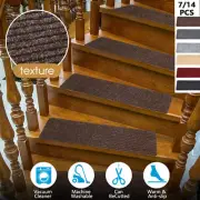 7/14Pcs Non-Slip Carpet Stair Treads Mats Washable Rug Wooden Steps 30" x 8"