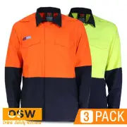 3 x Hi Vis INHERENT Modacrylic Flame Retardant PPE1 Light Weight Work Shirt 3441