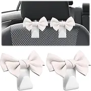 Car Seat Bow Hooks, 2Pcs White Bowknot Bag Hanger Bow Knot Auto Seat Headrest Hooks,Bowknot Vehicle Seat Bag Hanger,Cute Bowknots Purse and Bag Holder Hangers for Car Seat
