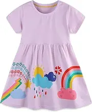 [warmstraw] Little Girls Cotton Dresses Flutter Short Sleeve Summer Dress for 2-7 Years Old