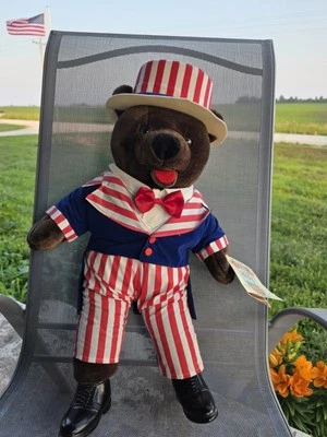 Rare 90's Uncle Sam Bear Forces Of America Plush Teddy Bear NWT 23"
