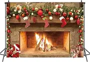 LTLYH 7x5ft Christmas Fireplace Backdrop - Photography Backdrop with Christmas Trees - Perfect for Xmas Gifts, Birthday, Holiday Banners & Studio Booths