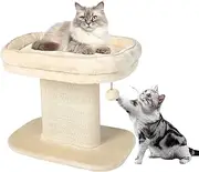 2-Tier Cat Climbing Tree, Cat Tower w/Top Perch & Sisal Scratching Panel & Jingling Fur Ball Toy, Cozy Cat Bed & Scratching Post, Modern Cat Furniture, Fun Kitten Activity Center (Beige)