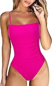 [Generic] Women's One Piece Swimsuit Tummy Control Square Neck 1 Piece Bathing Suit with Adjustable Spaghetti Straps Monokini
