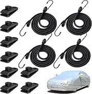 BETERNY 4PCS 50 Inch Car Cover Gust Straps, Heavy Duty Wind Protector Bungee Cords Hook Clips Kit Fit for Most Cars, Sedans, SUVs, Trucks, Vans, Motorcycles, Boat-Black