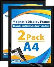 VAIIGO A4 Self Adhesive Magnetic Display Frame, Magnetic Paper Holder for License, Photos, Documents (2Pack, Black)