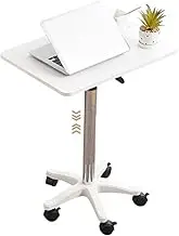 Sit Stand Desk Adjustable Height Standing Desk School Speech Lifting Stand Up Desk, Portable Swivel Mobile Laptop Desk with Brake Rollers, Breakfast Table(White)