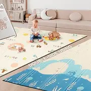 BLUEQUE Reversible Baby Floor Mat - 200x180CM Baby Play Mats, Foldable and Lightweight Waterproof Baby Play Mat for Floor - Easy Storage and Travel