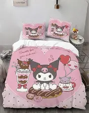 o1539 Cartoo-n Bunn-y 3-Piece Bed- Set Warm- and- Comfort Kawaii Bedd-ing Set C-ute Soft Microfib-er Bedc-loths for -Boys Girls Kids (1 Duvet Cover -&