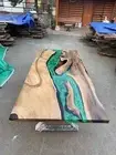 Epoxy Resin Desk Walnut Emerald Green Epoxy River Dining Table Furniture Decor