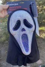 Custom Halloween Scream Ghost Face Bling Rhinestone Attached hood Full Mask