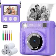 Instant Print Camera for Kids,Instant Cameras for Girls Boys,Kids Camera Toys for Toddler 1080P HD Selfie Digital with Print Paper & 32G Card,Birthday Girls Age 3-12 Years Old (Purple)