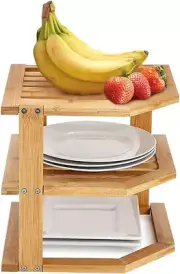 Bamboo Kitchen Corner Shelf - Countertop Organizer - Cabinet Corner Rack for Pla