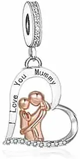 [Mon & Sons] I Love You Mummy Mum Mom Love Heart Daughter Charm Bead Pendant 925 Sterling Silver Dangle Compatible With Pandora Charm Bracelet, Metal