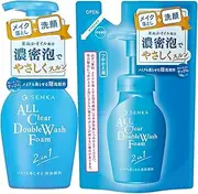 SENKA Makeup Remover Foaming Facial Cleanser, Makeup Remover & Facial Cleansing, Main Unit 5.3 fl oz (150 ml) + Refill 4.1 fl oz (130 ml) Set, Makeup, Pores, Dirt, Mascara, Wet Hands, Eyelash Ek, W