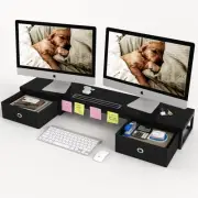 Dual Monitor Stand Riser with 2 Drawers - 39Inch Large Storage Computer Monit...