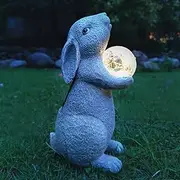 VIVICOMFY Solar Rabbit Statue Garden Decor -Rabbit Lover Gifts, with Gazing Solar LED Lights Ball Bunny Decoration for Garden Yard Patio Lawn Balcony - Gifts for Mom Grandma