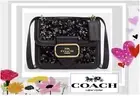 NWT Coach Morgan Sequins Square Crossbody Bag CO922 In BLACK Leather Gold Toned