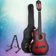 Alpha 34" Guitar Classical Acoustic Cutaway Kids 1/2 Size Red w/ Capo Tuner