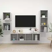 TV Stand Shelf Set, Concrete Grey Cabinet, Modern Entertainment Center for Living Room & Bedroom Storage, Media Furniture, Engineered Wood Mesa Televisor
