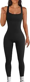 [ZPLxi] Women's Sleeveless Jumpsuits with Pad, Seamless Ribbed One Pieces Bodysuits Backless Exercise Romper