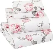 EnvioHome Bed Sheets 100% Cotton Flannel Sheet and Pillowcase Set Cozy and Warm Bedding Sheet Set - 3 Piece - Single, Blush Floral