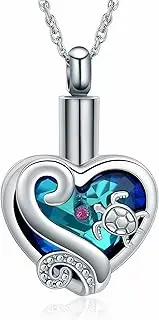 QGJNSGC Heart Urn Necklaces for Ashes Sea Turtle Crystal Cremation Jewelry Keepsake Memorial Urns Pendant Jewellery for Pets/Human