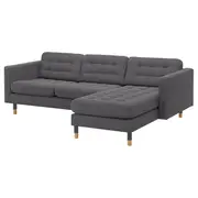 LANDSKRONA 3-seat sofa, with chaise longue/Gunnared dark grey/wood