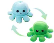 Plush Octopus Reversible Cute Flip Mood Soft Toy Gift Happy Sad Green light blue