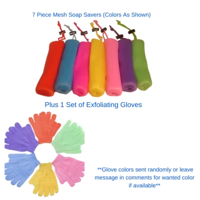 7 Piece Loofah Soap Saver Loofah Sponge Plus Set of Exfoliating Gloves