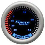 Speco Plasma Series Boost Gauge 2" Vacuum 0-30psi black dial silver bezel 530-02