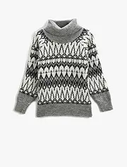 [Koton] Girls's Turtleneck Knit Sweater Long Sleeve Patterned Pullover