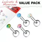Set Of 4 Internal Threaded Opal Set Ear Cartilage Helix Labret Tragus Studs 16G