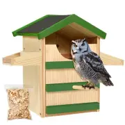Screech Owl House, Wooden Owl Nesting Box with Bird Stand, Large Opening, Mou...