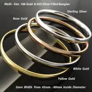 Gold & Silver Bangles 925 Sterling 18K Yellow & Rose Filled Solid 5mm Bracelets