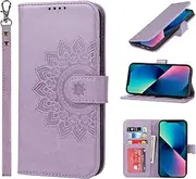 for iPhone 14 Case Wallet with Cards Holder,Coque for iPhone 13 Flower Strap Case,Leather Case Women Flip Cover Bag portefeuille Pour Femmes for iPhone13 iPhone14 Purple