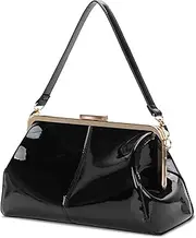 [MICOM] Vintage Kiss Lock Handbags Shiny Patent Leather Evening Clutch Purse Tote Bags with Chain Strap