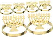 BIUDECO Gold Decor Napkin Rings 6pcs Jewish Holiday Menorah Style Napkin Holders Elegant Table Decorations for Dinner