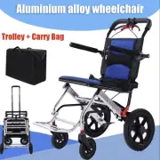 Blue Lightweight Wheelchair Aluminum Alloy Transport Chair Foldable & Tie rod