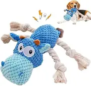 [Eadwe] Cute Plush Dog Toy, 2024 New Durable Squeaky Hippo Sound Toy for Dogs, Fun and Engaging Chew Toy for French Bulldogs and Corgis - Ideal for Interactive Play and Stress Relief (Hippo-Blue)