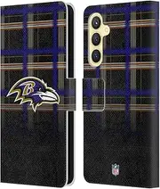 Head Case Designs Officially Licensed NFL Ombre Black Plaid Baltimore Ravens Art Leather Book Wallet Case Cover Compatible with Samsung Galaxy S23 FE 5G