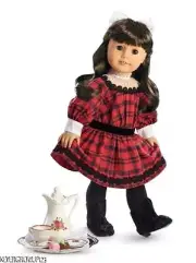AMERICAN GIRL SAMANTHA'S HOLIDAY SET~DRESS~BOOTS~TEAPOT~TREATS~CUP/SAUCER~NIB