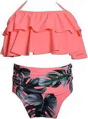 [KABETY] Girls Swimsuit Two Pieces Bikini Set, Orange, 10 Years