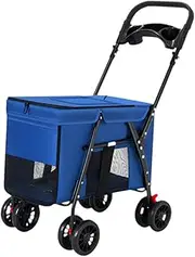 Dog Stroller Pet Stroller Folded with Zipper Kitty Kitten Puppy Breathable Lightweight Trolley Jogging Stroller Go Out Cart, Blue